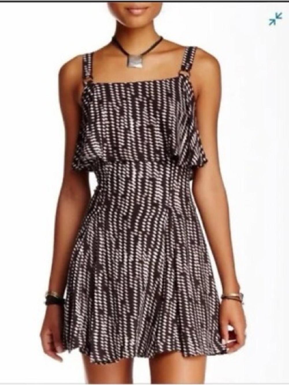 Free People Boho Chic Mini Dress Paper Flower Printed Ruffle Fit & Flare Size 0
